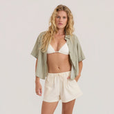 Bless Up Cropped Button Up Shirt - Sage Stripe